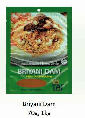 TAJ&SPICES Briyani Dam Spices, 70g (1kg)
