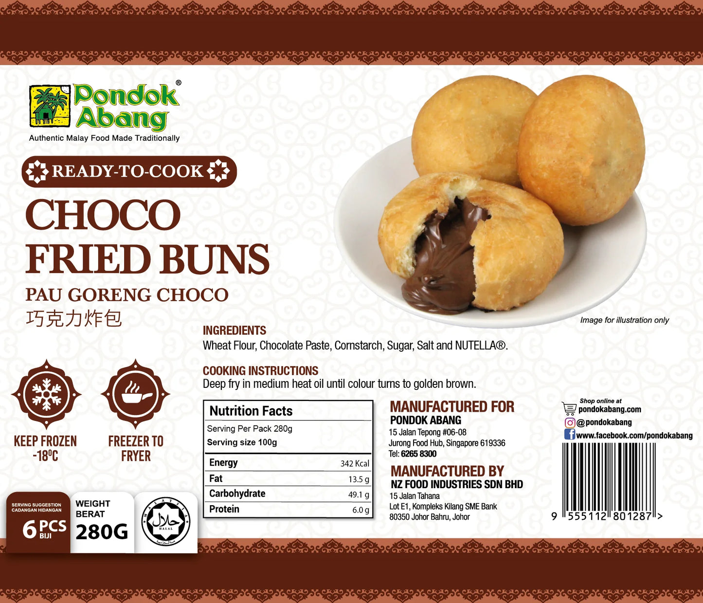 PONDOK ABANG, Fried Buns Choco, 6pcs, 280g