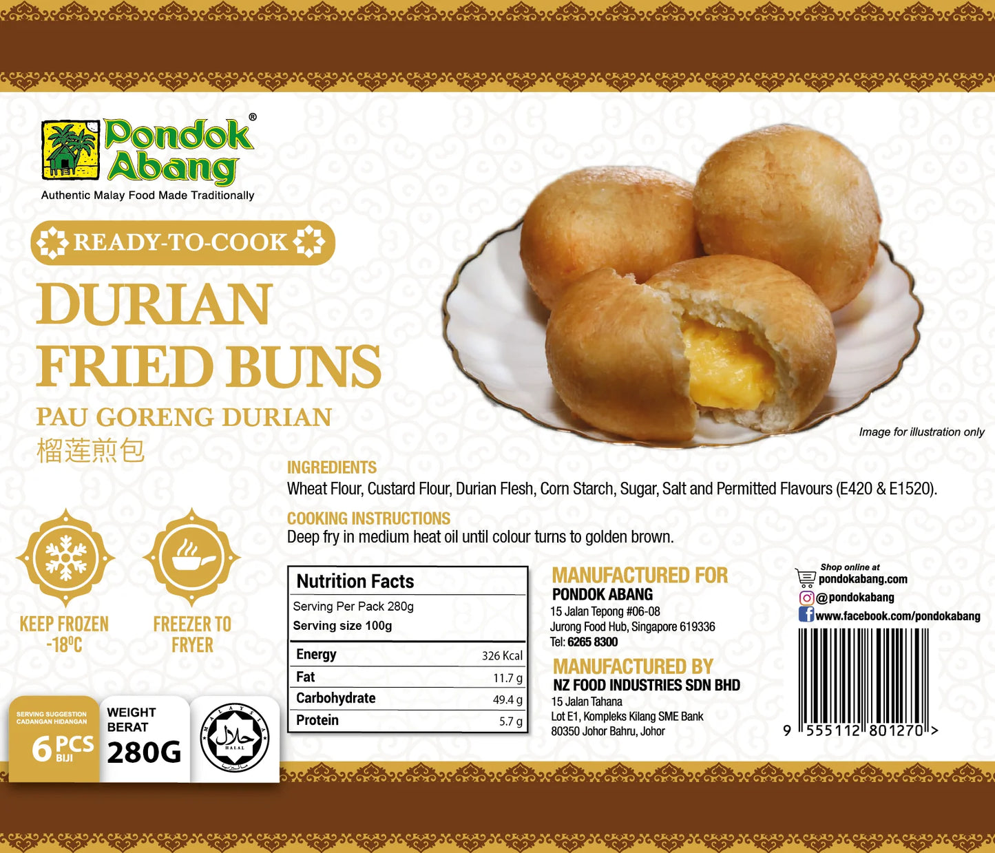 PONDOK ABANG, Fried Buns Durian, 6 pcs, 280g