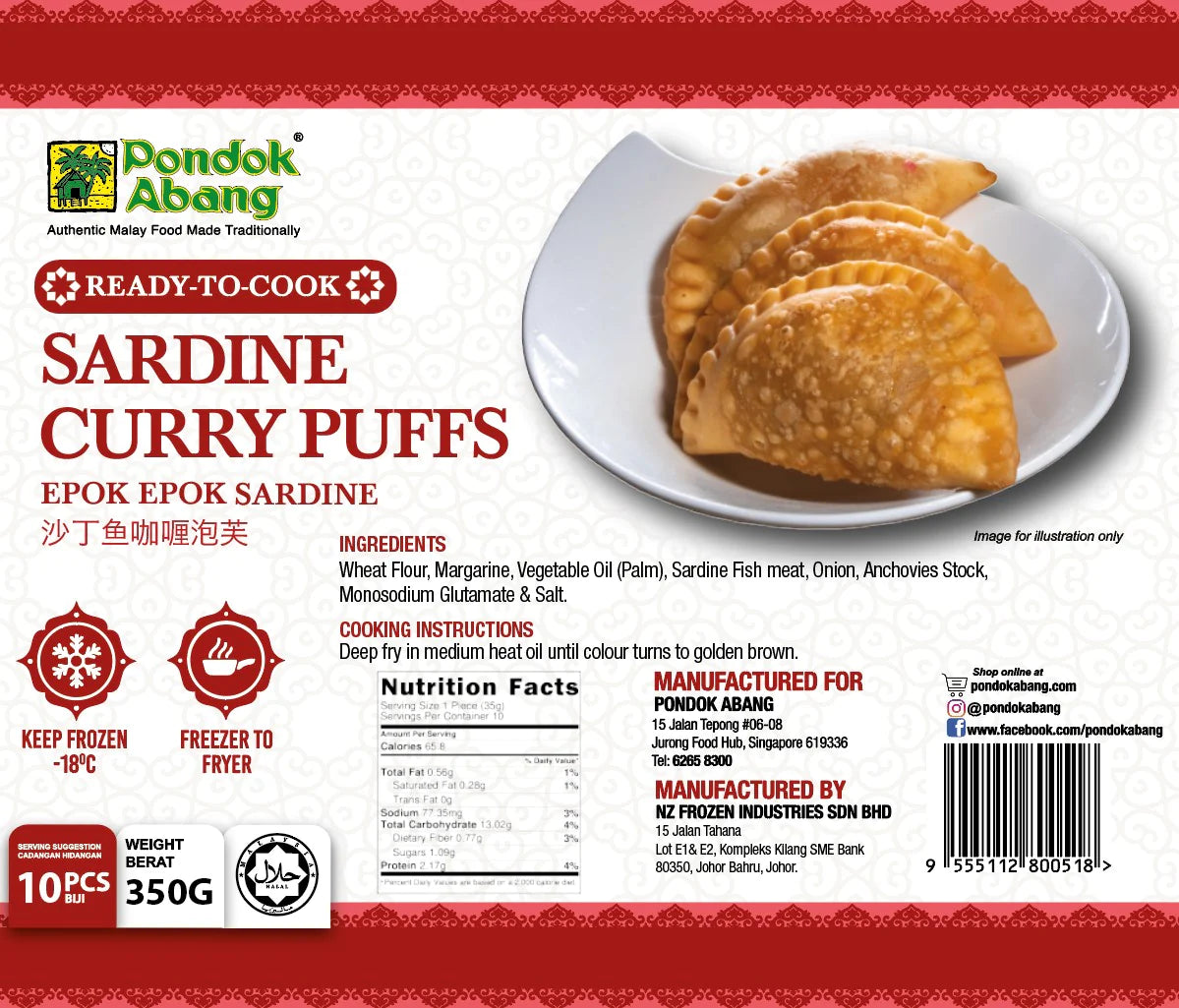 PONDOK ABANG, Curry Puffs Sardine, 10pcs, 350g