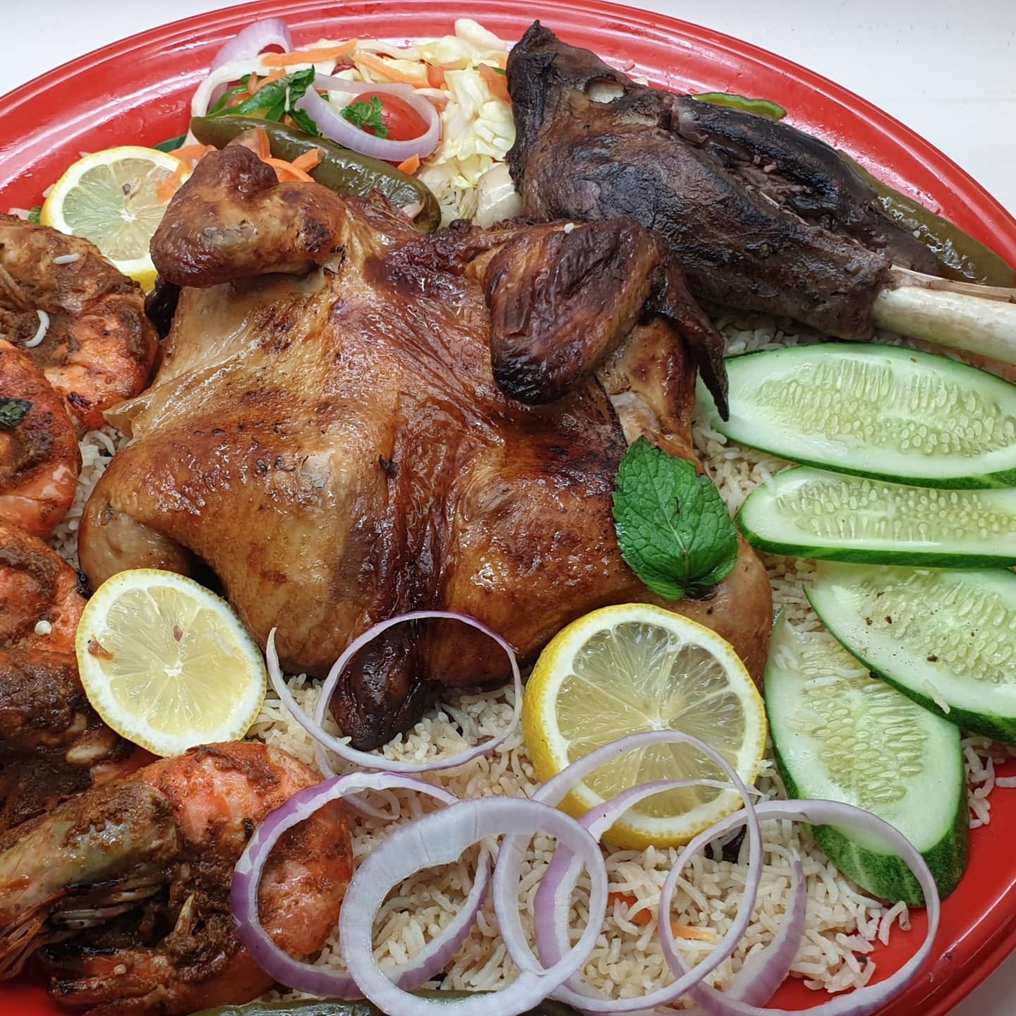 MANDI RICE, WITH RIBS, LAMBSHANK, CHICKEN AND PRAWN