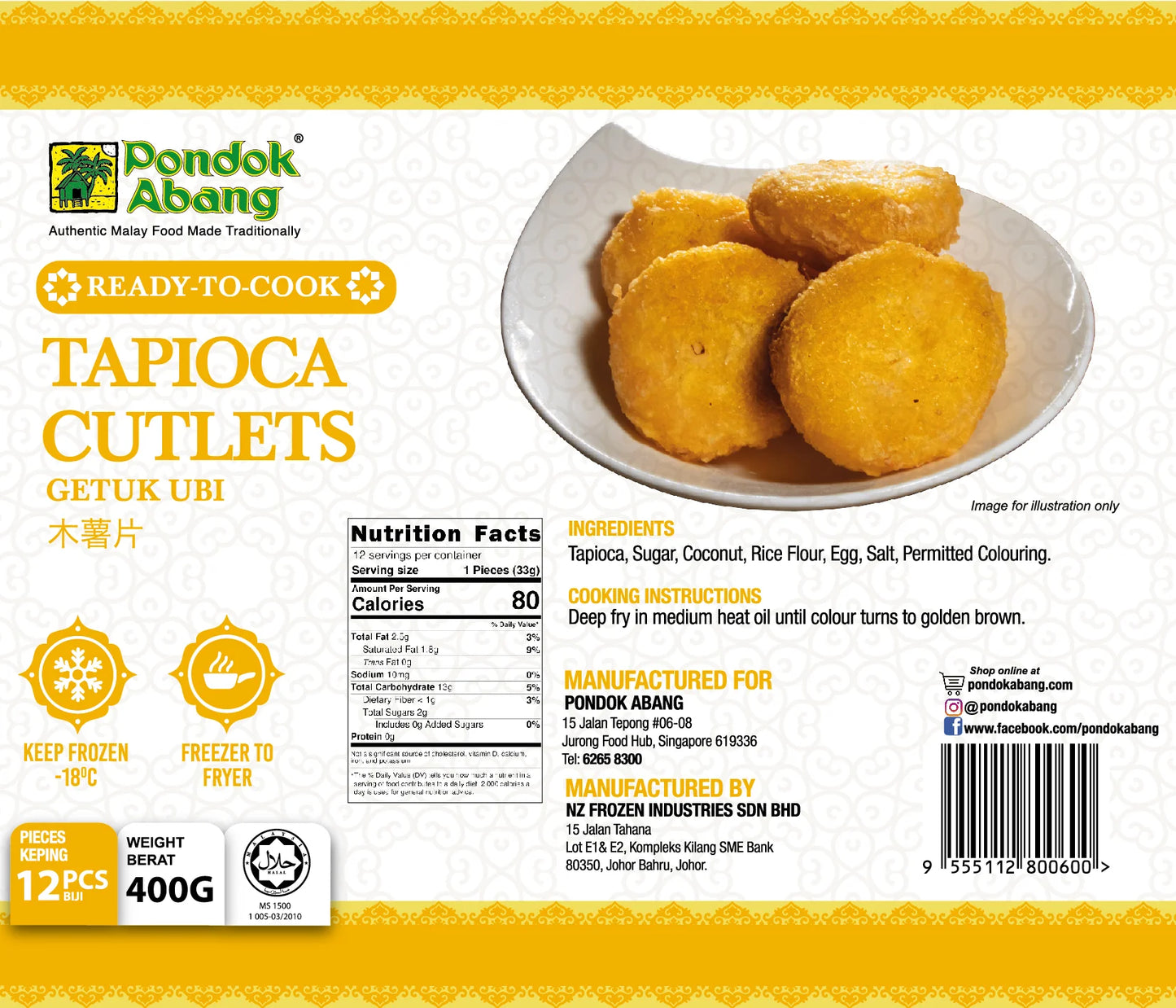 PONDOK ABANG, Tapioca Cutlets, 12pcs, 400g