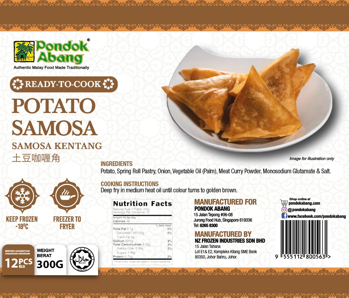 PONDOK ABANG, Samosa Potato, 12pcs, 300g