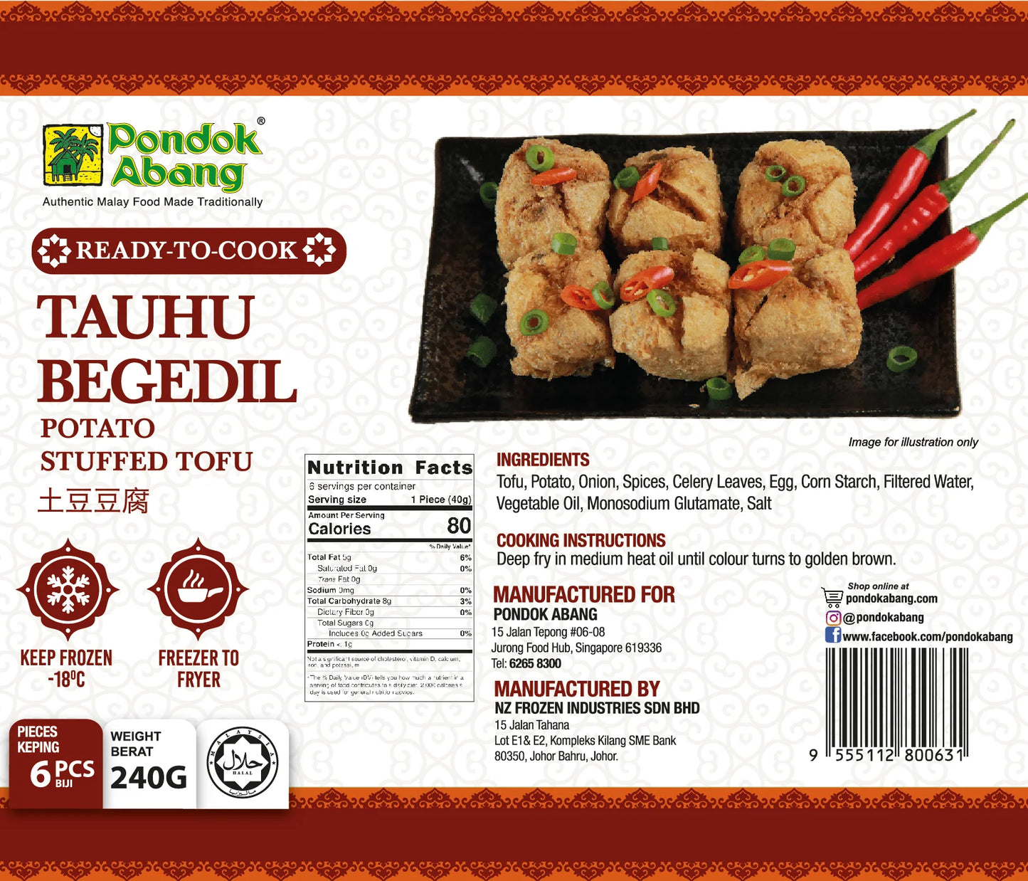 PONDOK ABANG, Tauhu Begedil, 6pcs, 240g
