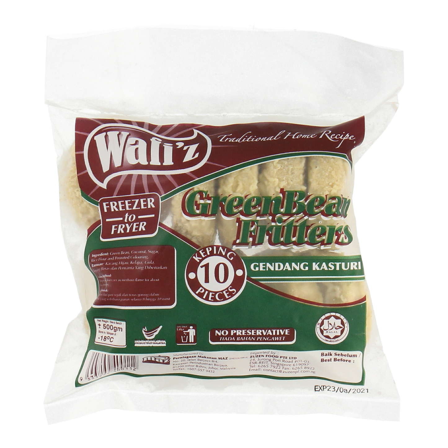 ZUZEN WAFI'Z, Green Bean Fritters 50g x 10pcs (500g)