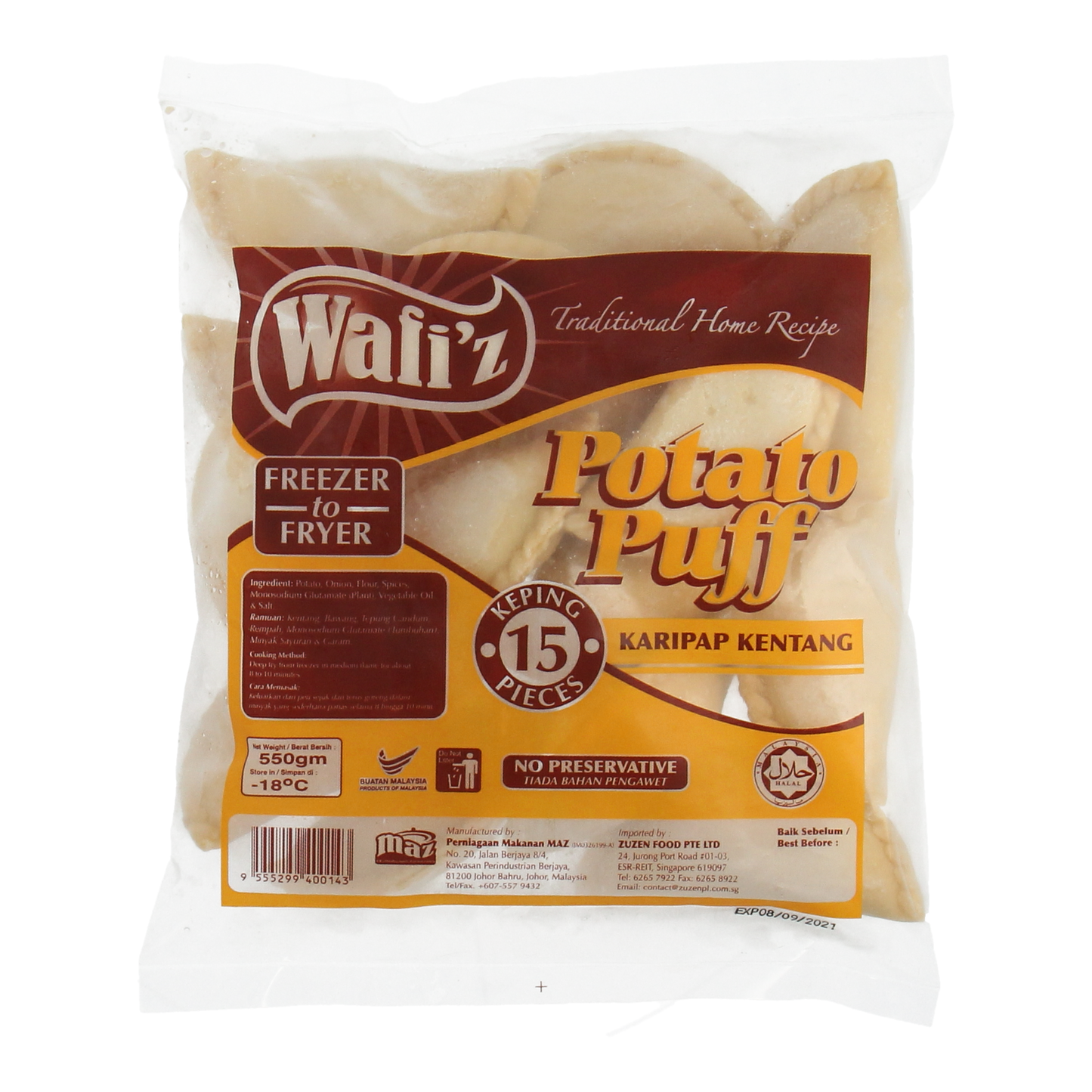 ZUZEN WAFI'Z, Curry Puff 38g x 15pcs (550g)