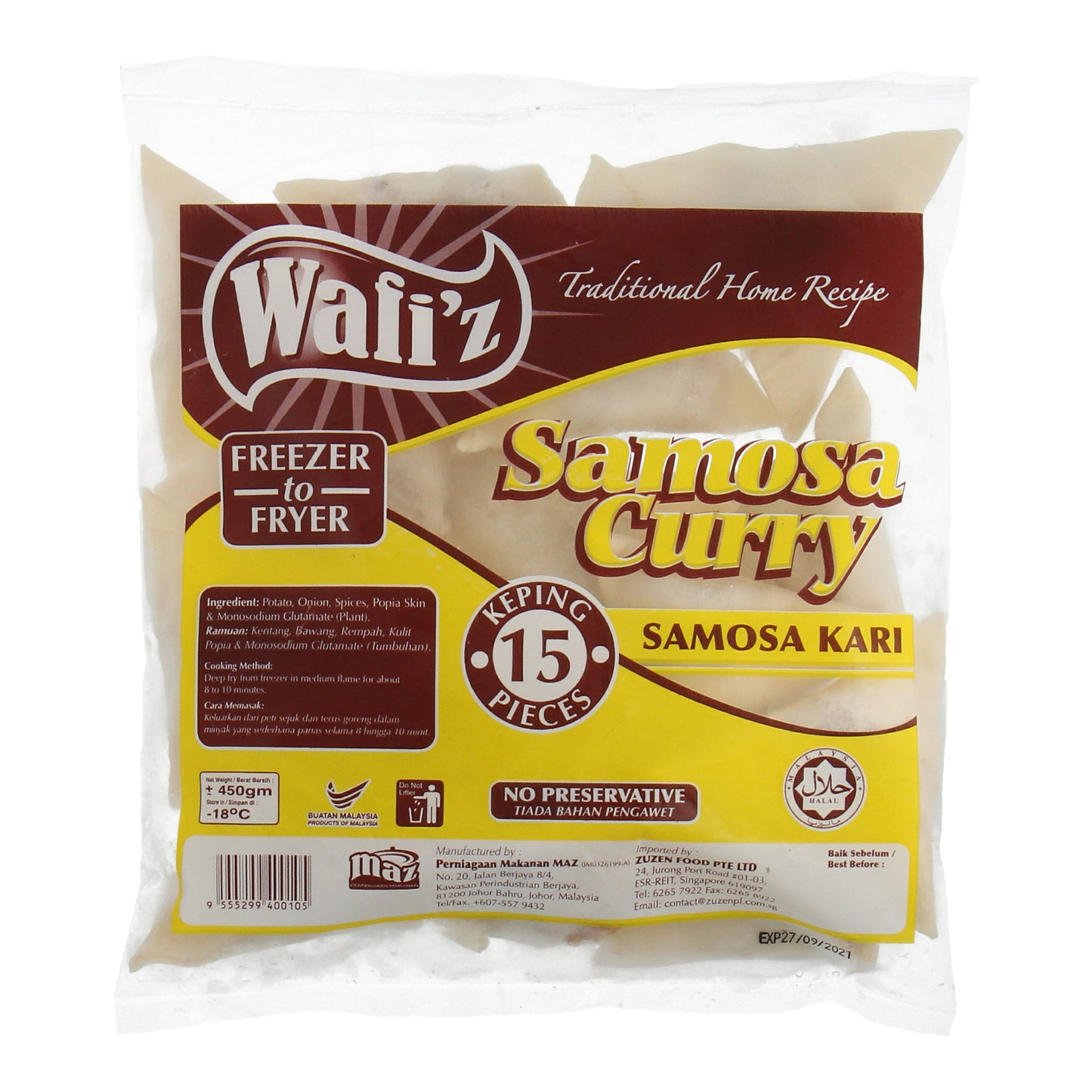 ZUZEN WAFI'Z, Curry Samosa 30g x 15pcs (450g)