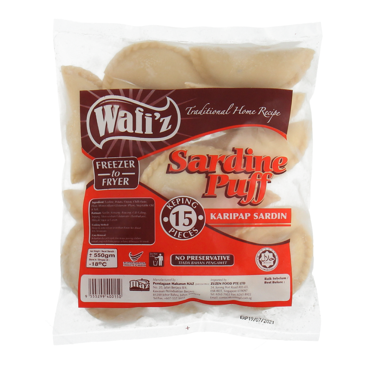 ZUZEN WAFI'Z, Sardine Puff 38g x 15pcs (550g)