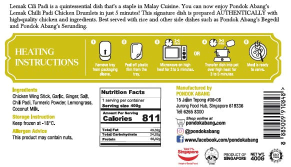 PONDOK ABANG Lemak Chilli Padi Chicken Drumlets (400g)