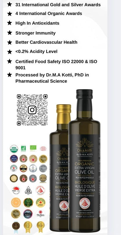ORGANIC EXTRA VIRGIN OLIVE OIL (OLEA.KOTTI), 250ML