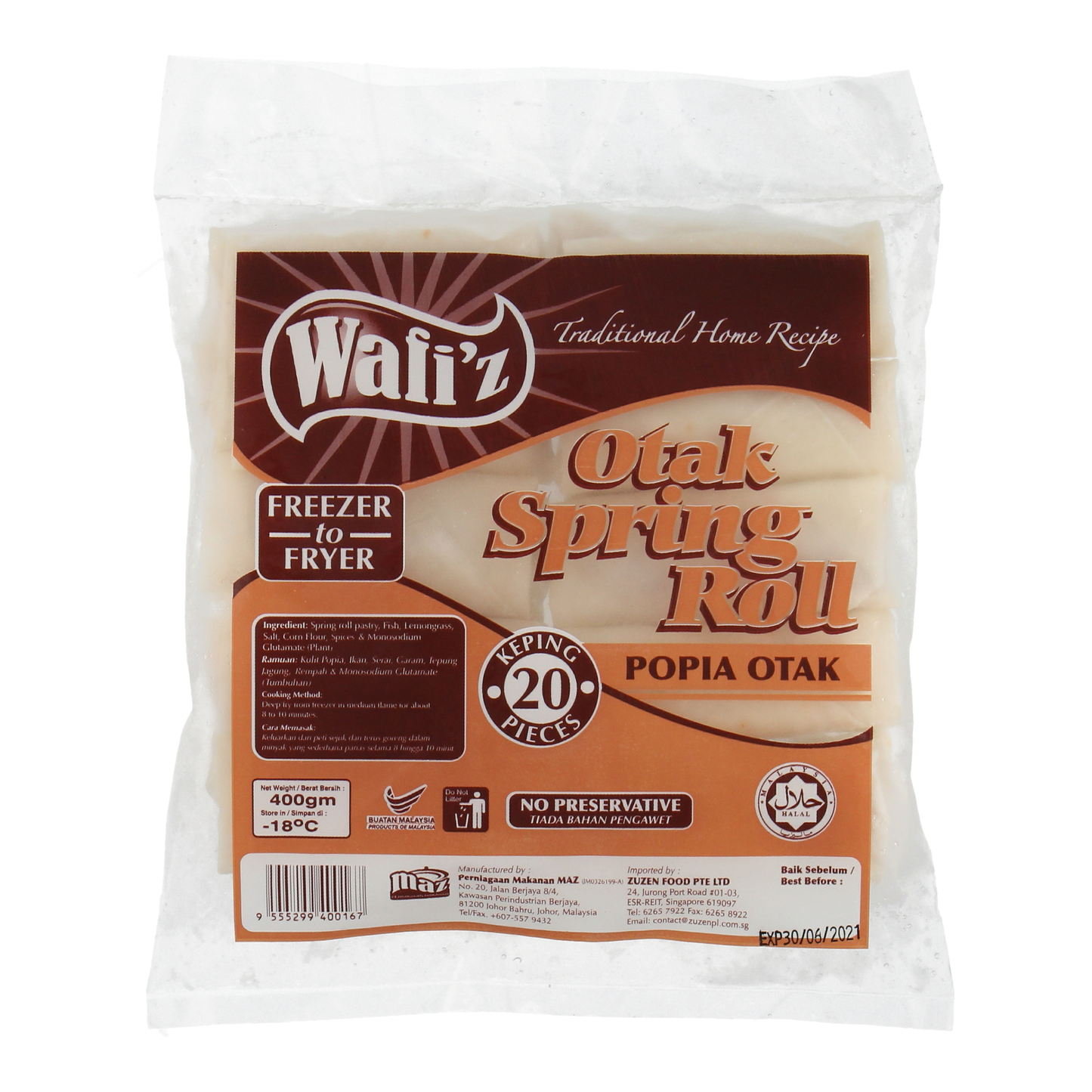 ZUZEN WAFI'Z, Otah Spring Roll 20g x 20pcs, (400g)