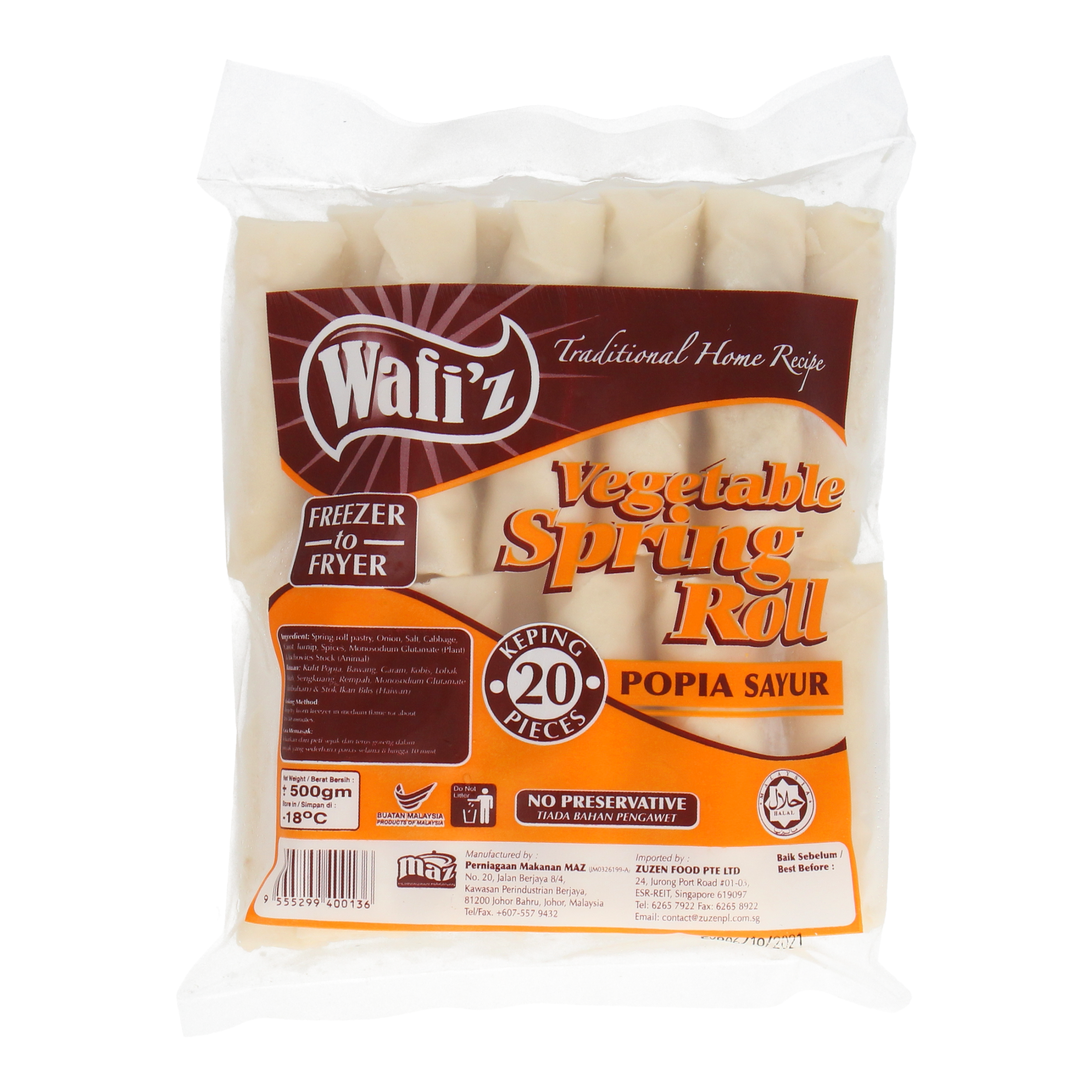 ZUZEN WAFI'Z, Vegetable Spring Roll 25g x 20pcs (500g) – Sadeeq